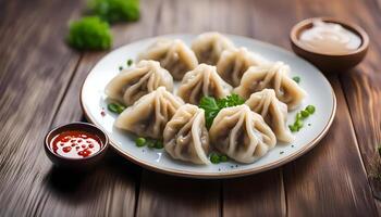 ai generado empanadillas con Cerdo en plato foto