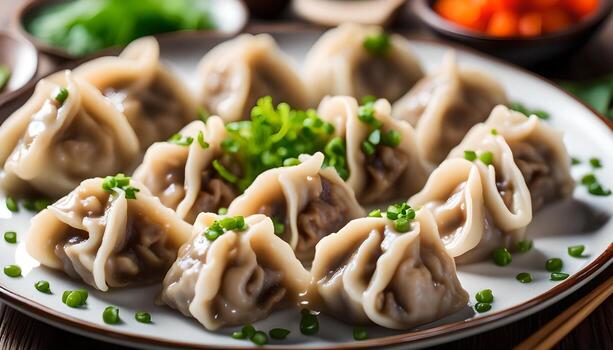 ai generado empanadillas con Cerdo en plato foto