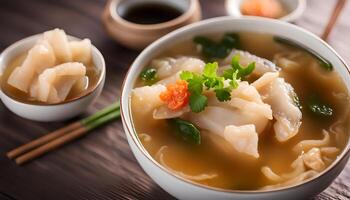 AI generated Fish maw soup in bowl photo
