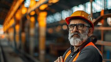 ai generado un hombre, un obrero, un constructor por profesión, en un uniforme y un casco. ai generado foto