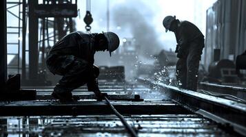 AI generated Portrait of a working man in a uniform and a hard hat. AI Generated photo