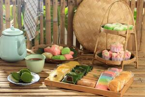Jajanan Pasar, Various and Colorful Traditional Indonesian Snacks. photo