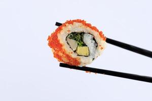 California Sushi Roll  with Egg, Vegetables, Flying Fish Roe photo