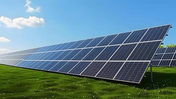 ai generado campos de solar paneles y sistemas a Produce verde electricidad. ai generado foto