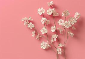 AI generated Elegant White Flowers Against Pink Background - Perfect for Greeting Cards and Wedding Invitations photo