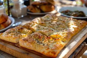 AI generated Focaccia Bread Offering a Delightful Culinary Experience by the Mediterranean photo