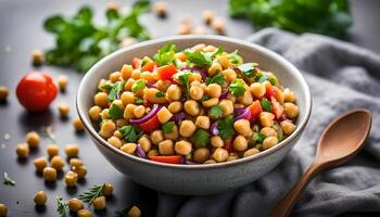 AI generated Chickpea salad in bowl, healthy vegan food photo