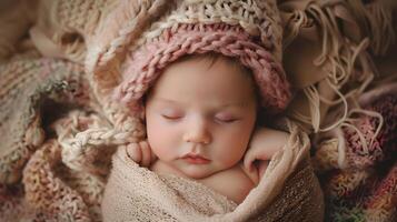 AI generated A beautiful newborn baby in soft comfortable clothes. AI Generated photo