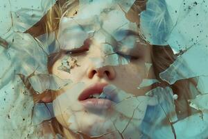 AI generated Dreamlike Visage through Cracked Glass photo