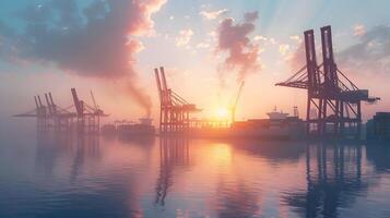 AI generated A ship for transporting cargo containers and also unloading it at the docks of a cargo port. AI Generated photo