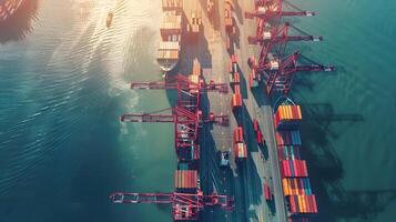 AI generated A ship for transporting cargo containers and also unloading it at the docks of a cargo port. AI Generated photo