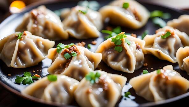 ai generado empanadillas con Cerdo en plato foto