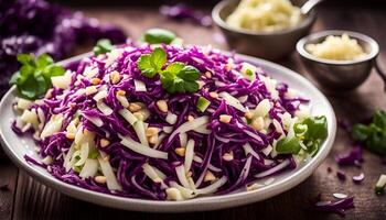 AI generated Cole Slaw Salad of red cabbage photo