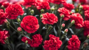 AI generated Red carnation flowers at the farmers' market photo