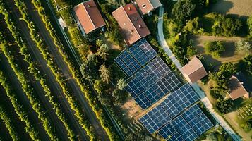 ai generado campos de solar paneles y sistemas a Produce verde electricidad. ai generado foto