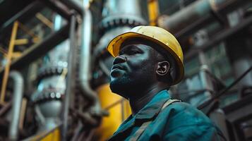 ai generado retrato de un trabajando hombre en un uniforme y un difícil sombrero. ai generado foto