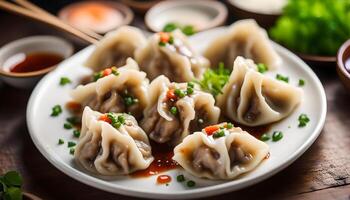 ai generado empanadillas con Cerdo en plato foto