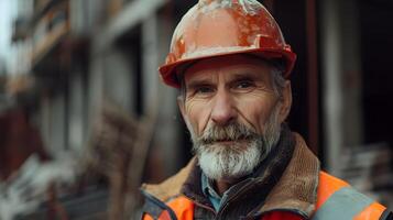 ai generado un hombre, un obrero, un constructor por profesión, en un uniforme y un casco. ai generado foto