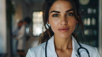 AI generated Portrait of a female medical worker with a stethoscope. AI Generated photo