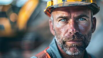 ai generado un hombre, un obrero, un constructor por profesión, en un uniforme y un casco. ai generado foto