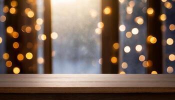 AI generated Empty table with bokeh light photo
