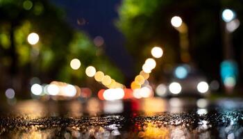 AI generated Colorful bokeh photo of the road after rain at night