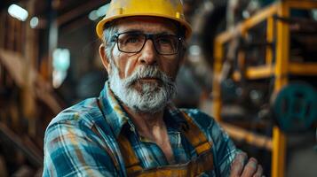 AI generated Portrait of a working man in a uniform and a hard hat. AI Generated photo