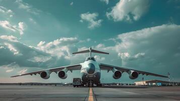 ai generado un carga avión a el aeropuerto muelles cargas o descarga carga. ai generado foto