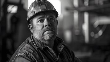 ai generado retrato de un trabajando hombre en un uniforme y un difícil sombrero. ai generado foto