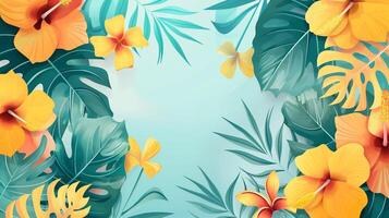 AI generated Watercolor tropical summer background with vegetation photo