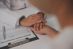 Homecare nursing service and elderly people cardiology healthcare. Close up of young hispanic female doctor nurse check mature caucasian man patient heartbeat using stethoscope during visit photo