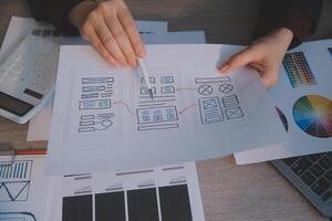 ux ui diseño proceso para sumamente elegante móvil solicitud y sitio web . creativo prototipo de estructura metálica para profesional aplicación desarrollador . foto