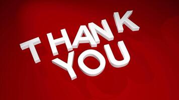 White words THANK YOU falling on a red surface. 3D animation video