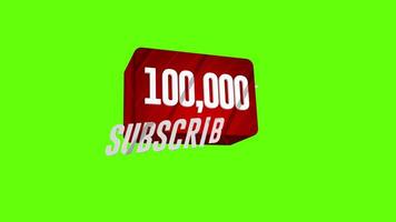 Celebration of 100.000 subscribers on social networks against green background. 3D animation video