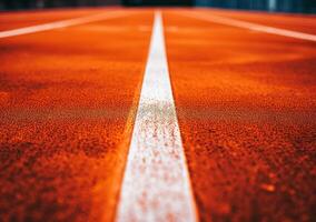 AI generated Perspective view of a modern indoor athletics track with illuminated ceiling lights and orange running tracks - an architectural marvel for fitness and sports photo