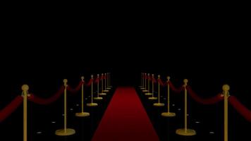 Endless entrance with red carpet against black background. Loop sequence. 3D animation video