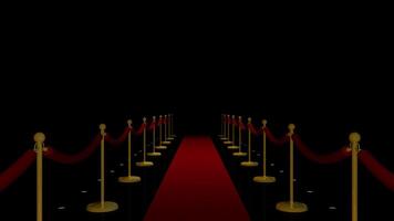 Endless entrance with red carpet against black background. Loop sequence. 3D animation video