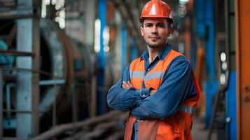 ai generado retrato de un trabajando hombre en un uniforme y un difícil sombrero. ai generado foto