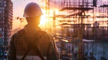 ai generado un hombre, un obrero, un constructor por profesión, en un uniforme y un casco. ai generado foto