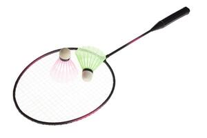 Badminton rackets on white photo
