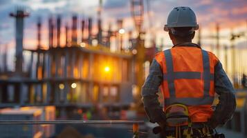 AI generated Portrait of a working man in a uniform and a hard hat. AI Generated photo