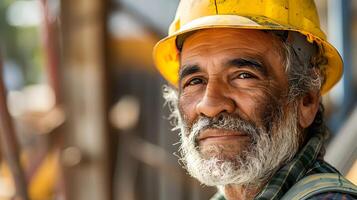 ai generado un hombre, un obrero, un constructor por profesión, en un uniforme y un casco. ai generado foto