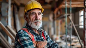 AI generated A man, a worker, a builder by profession, in a uniform and a helmet. AI Generated photo