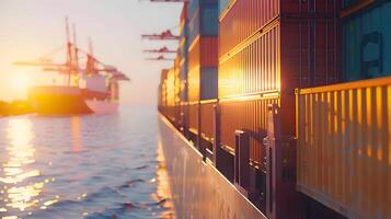 AI generated A ship for transporting cargo containers and also unloading it at the docks of a cargo port. AI Generated photo