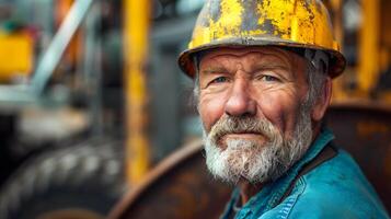 AI generated Portrait of a working man in a uniform and a hard hat. AI Generated photo