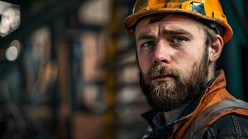 ai generado un hombre, un obrero, un constructor por profesión, en un uniforme y un casco. ai generado foto