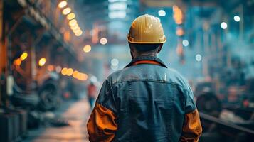 AI generated Portrait of a working man in a uniform and a hard hat. AI Generated photo