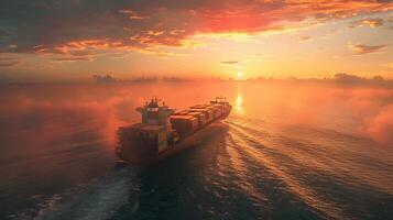 AI generated A ship for transporting cargo containers and also unloading it at the docks of a cargo port. AI Generated photo