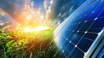 AI generated Fields of solar panels and systems to produce green electricity. AI Generated photo