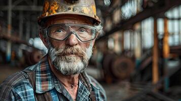 AI generated Portrait of a working man in a uniform and a hard hat. AI Generated photo